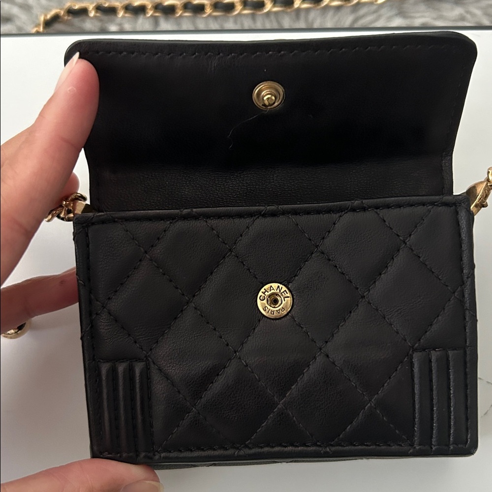 CHANEL Black Quilted Wallet with Gold Accent with off the market chain. - Picture 7 of 7
